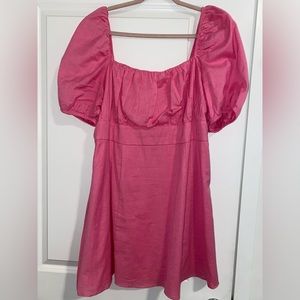 Pink Puff-Sleeve Mini Dress